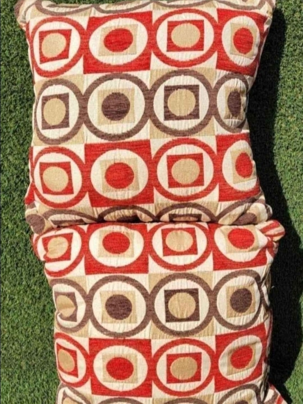 Geometric Red and Brown Decorative Throw Pillow Set